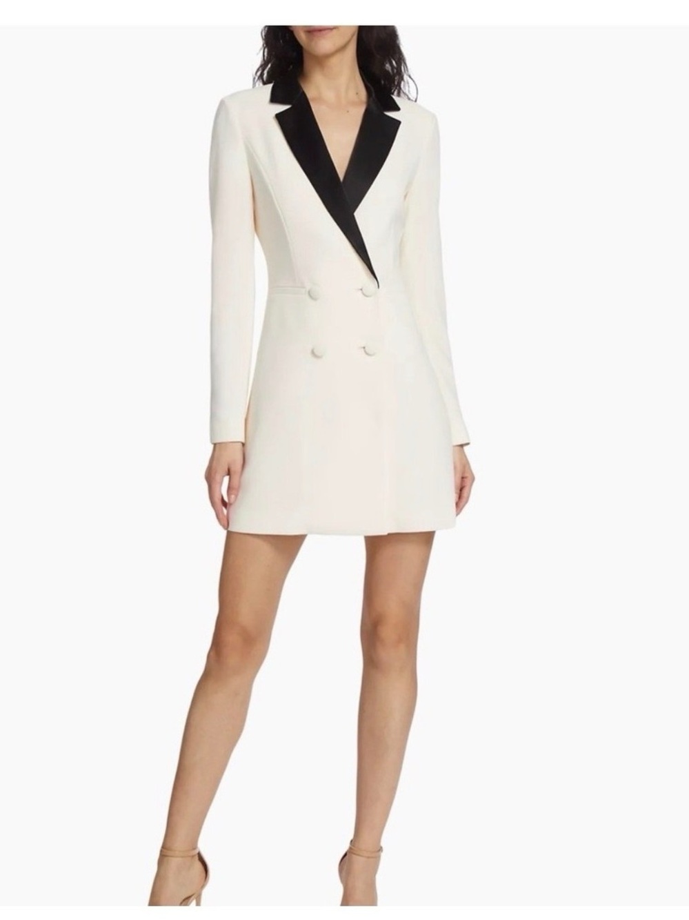 Alice + Olivia White Blazer Dress with Black Contrast Lapel